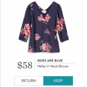 Skies Are Blue Floral V-neck Blouse, EUC